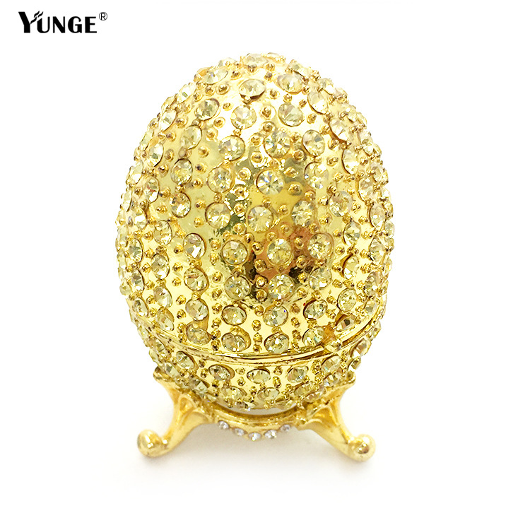 Enamel Color Diamond Hand-painted Alloy Jewelry Box, Gold-plated Full Diamond Egg Shape Crafts, Home Decoration